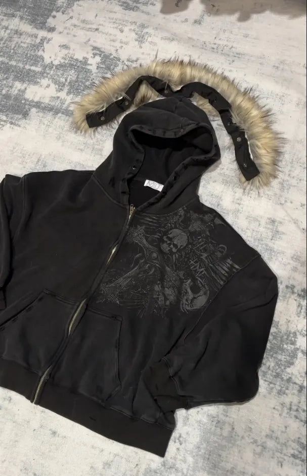 Cozy Fur Hood Zip-Up