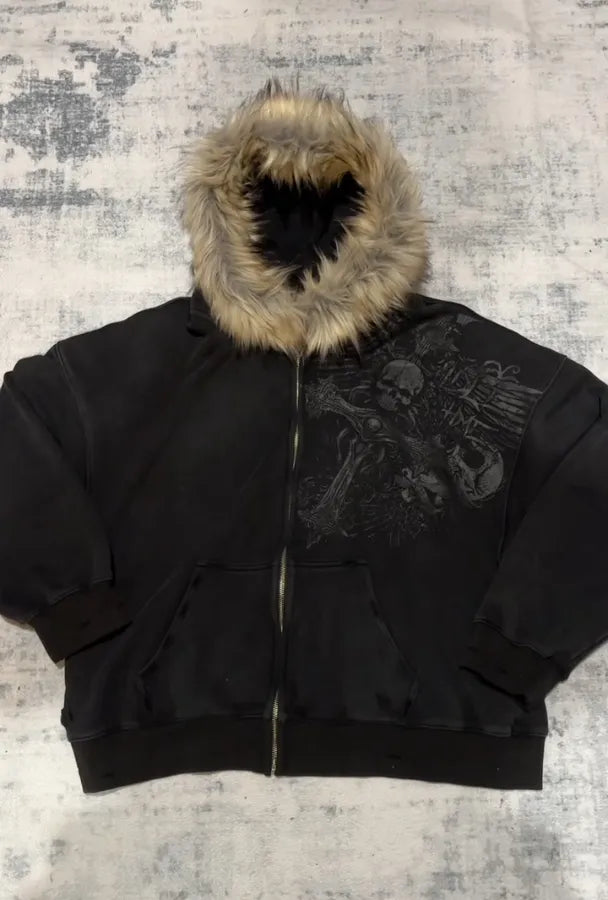 Cozy Fur Hood Zip-Up